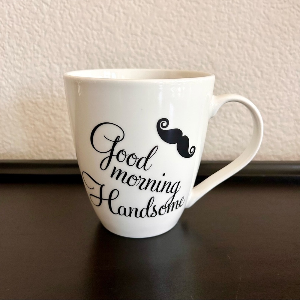 Pfaltzgraff “Good Morning Handsome” Mug Mustache Coffee Cup White Ceramic